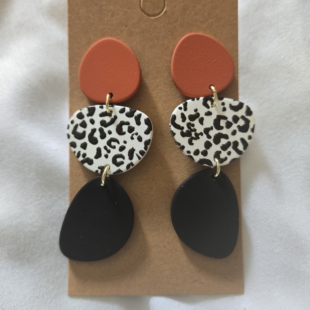 Leopard Print and Orange Dangle Earrings